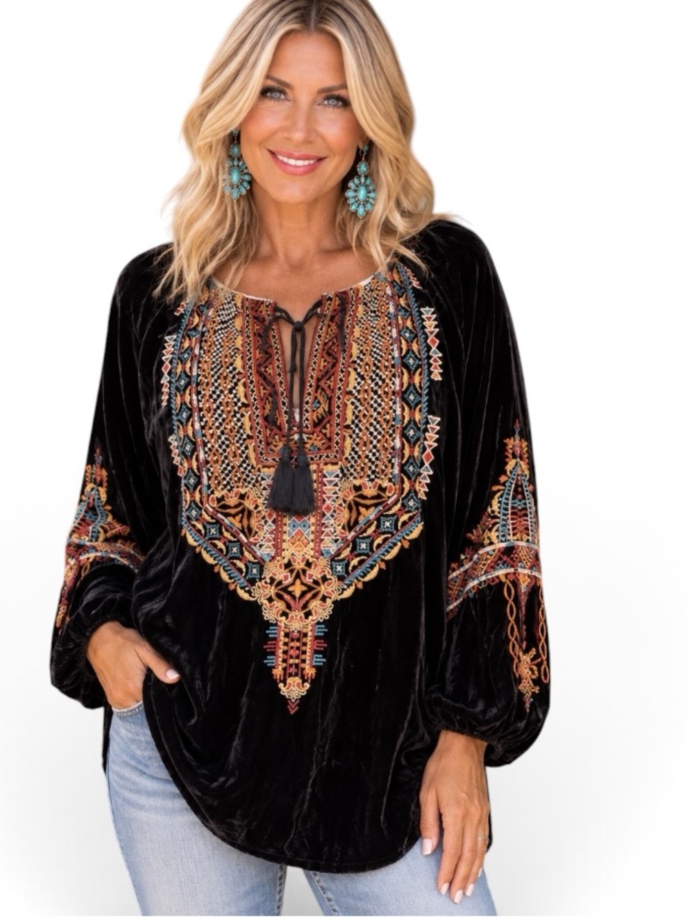 Johnny Was heavily embroidered Naomi peasant blouse NWT